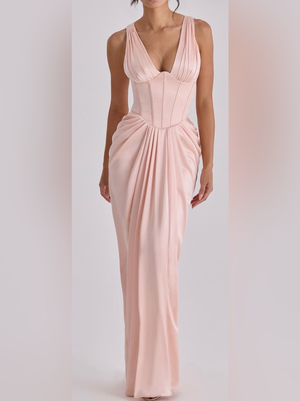 HOUSE OF CB Angeline Sleeveless Satin Corset Gown
